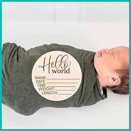 Hello World Newborn Sign - Custom Birth Announcement Plaque 1