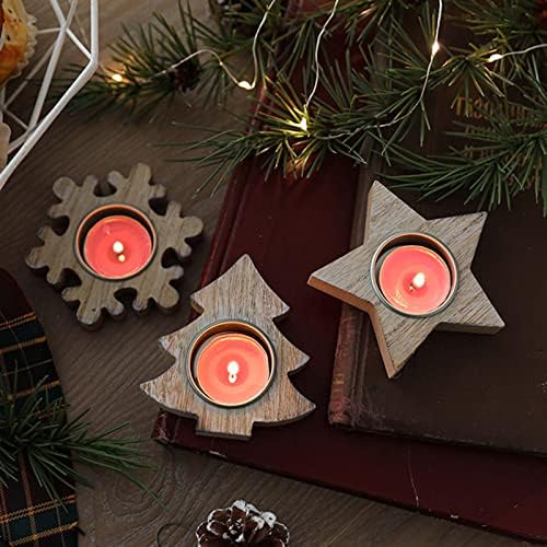 Wooden Snowflake Candlestick Holder Christmas Decor