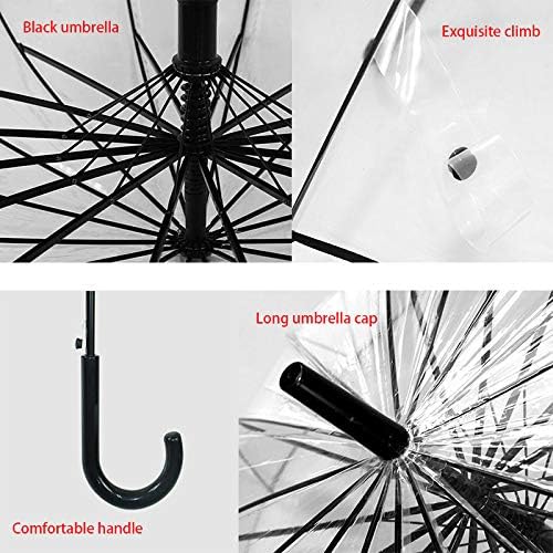Lancoon Clear Bubble Umbrella 16 Ribs Windproof Auto Open KS10Black
