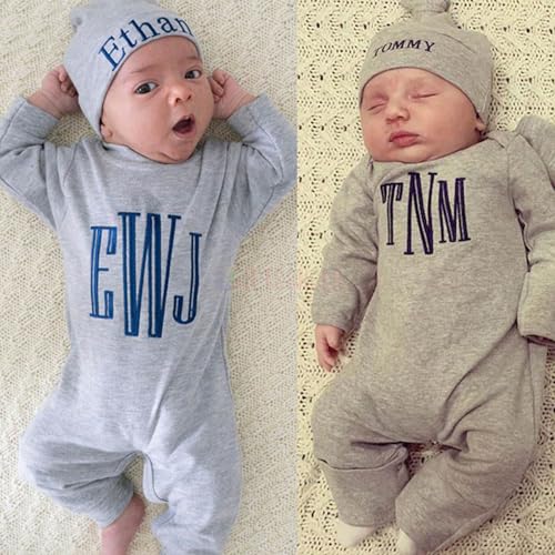 Personalized Baby Romper and Hat with Monogram