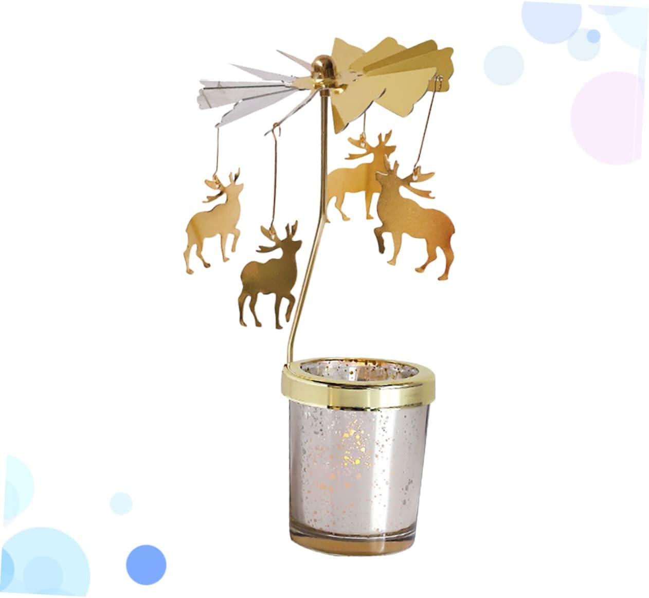 Rotating Candle Holder with Gold Spinning Deer