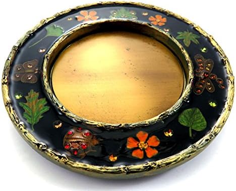 Mi Amore Round Candle Holder with Hand Painted Flower and Insect Accents