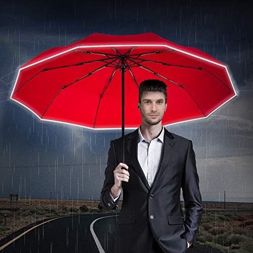 FDJASGY Windproof Travel Umbrella with Reflective Stripe and Zipper Pouch