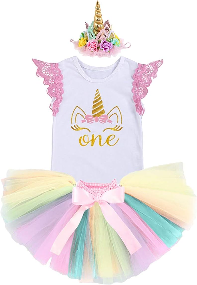 NEWEPIE Rainbow Unicorn Baby Costume Set 1st Birthday