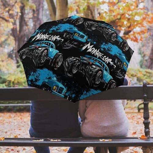 Monster Truck Windproof Folding Sun Rain Umbrella - Black Auto OpenClose