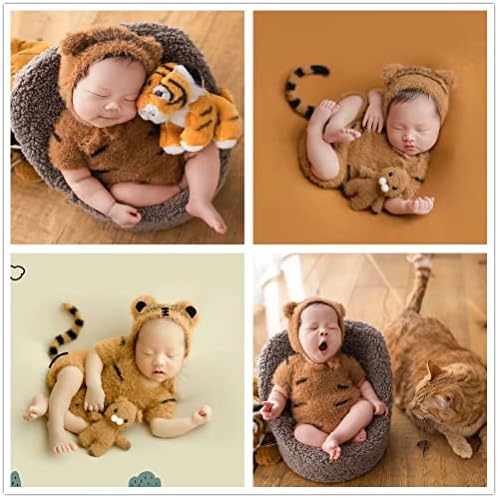 Vemonllas Newborn Photo Props Girl Boy Tiger Hat Romper 1