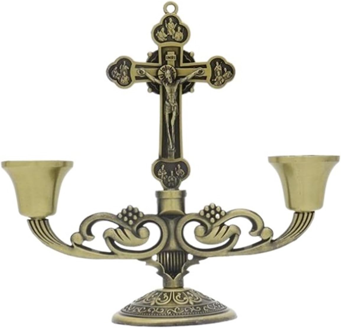 3 Arm Candlestick Holder with Crucifix Design Bronze 13x12cm