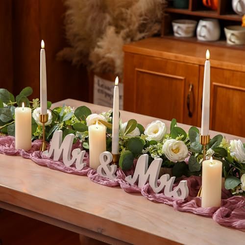 Teenyyou 10 Pcs White Mr Mrs Wedding Signs Set