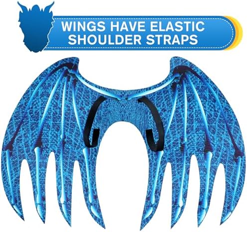 IKALI Kids Blue Dragon Costume with Wings and Mask Set