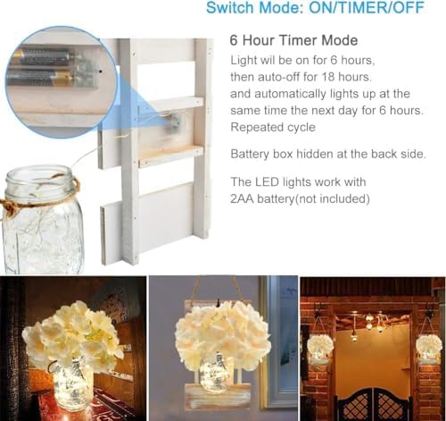 Rustic Mason Jar Wall Sconces with LED Lights Timer Set of 2