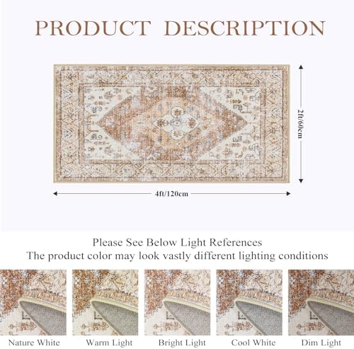 Lahome Boho Rug Runner Taupe 2x4 Non-Slip
