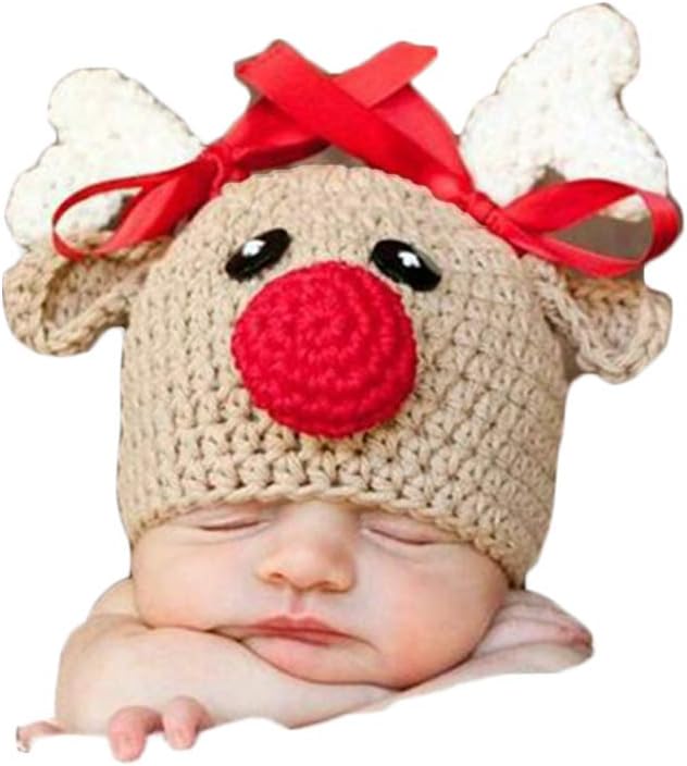 Vomdrok Newborn Christmas Deer Hat for Baby Boy Girl
