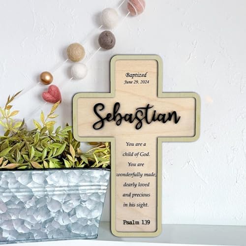 Personalized Baptism Cross Wooden Sign A6