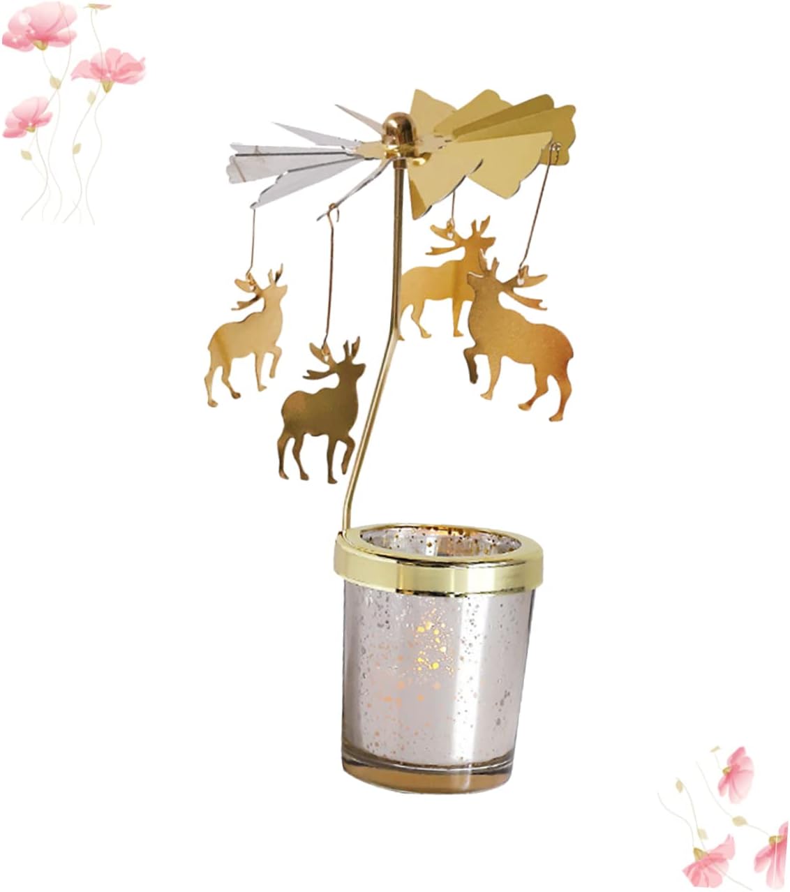 Rotating Candle Holder with Gold Spinning Deer