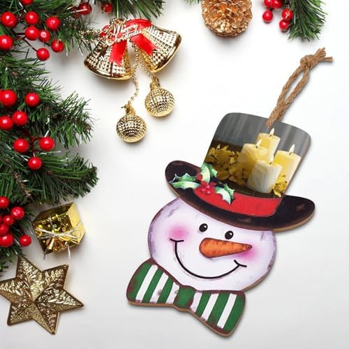 Christmas Snowman Wooden Sign with Rope