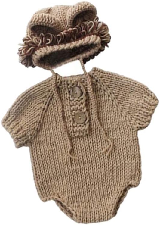 Coberllus Lion Baby Hat with Bodysuit Photography Set