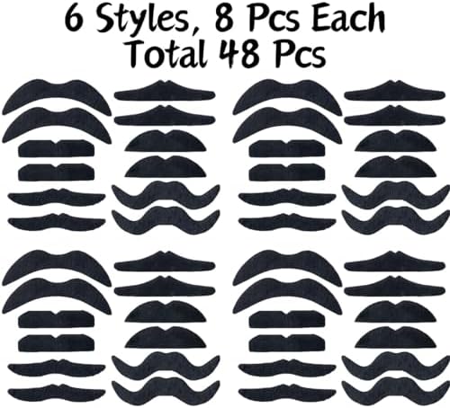 48 Pcs Fake Mustaches with 6 Styles for Halloween