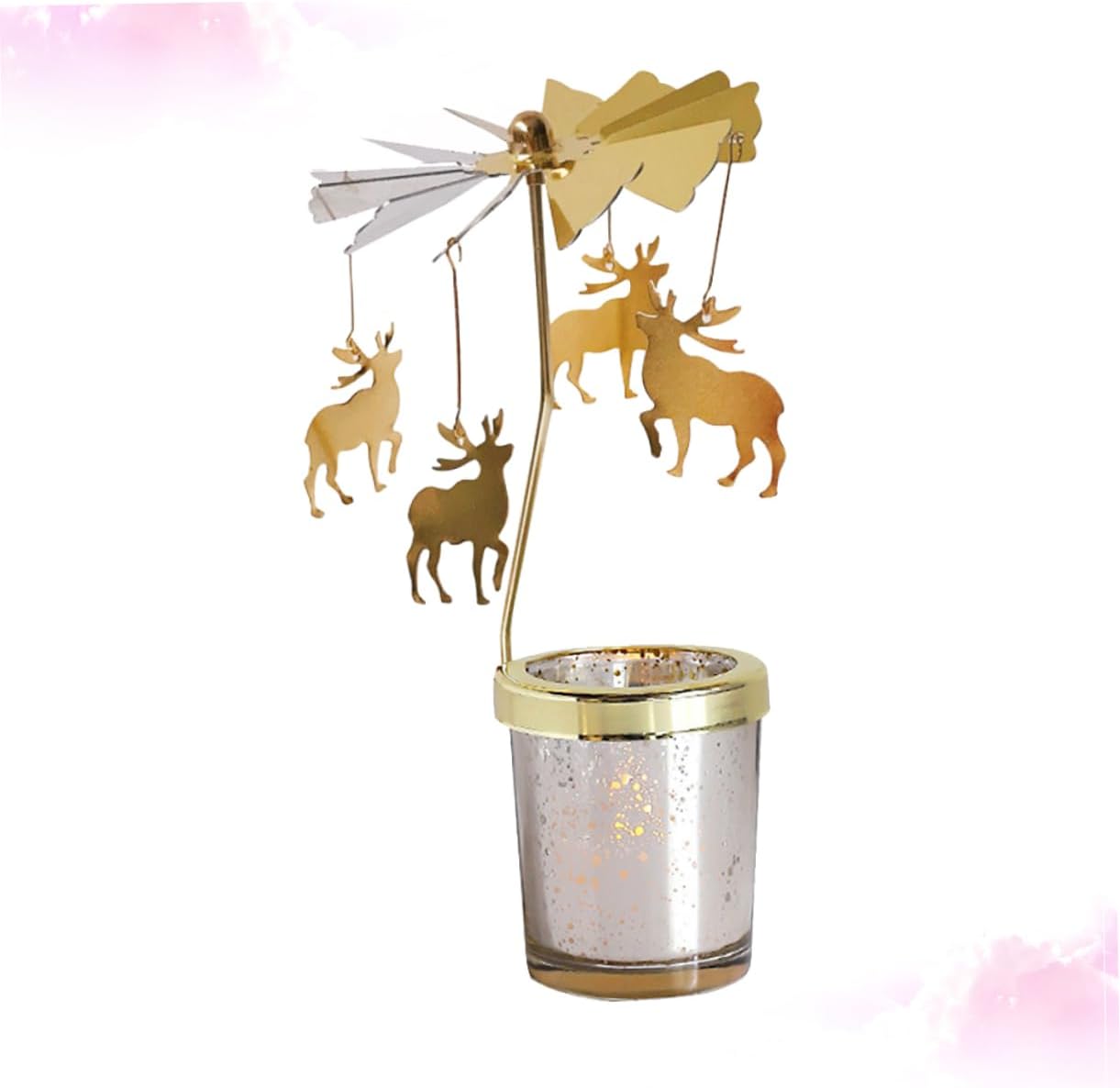 Rotating Candle Holder with Gold Spinning Deer