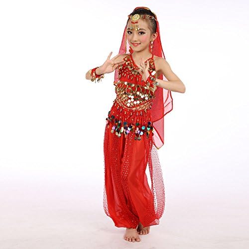 Handmade Girl Belly Dance Costume Crop Top with Sleeves for Kids
