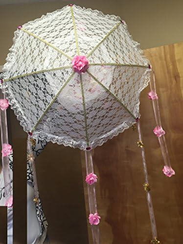 FavorOnline Shower of Happiness White Lace Umbrella with Rose Petals and Confetti