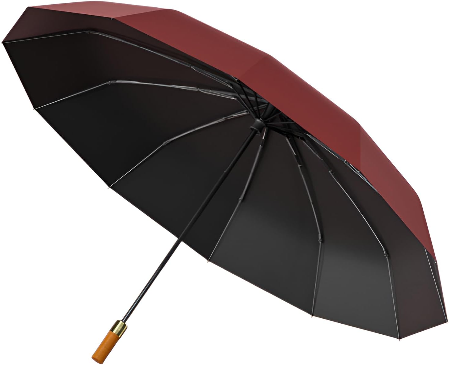 Mokcoliy Auto Open Wooden Umbrella with 48-Rib Frame and 4-Layer Coating