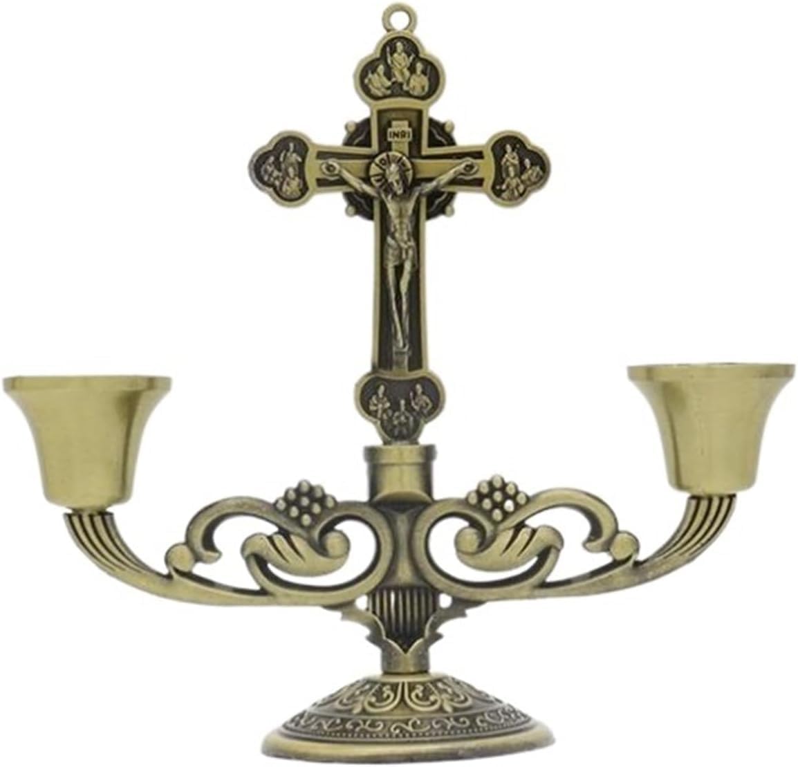 3 Arm Candlestick Holder with Crucifix Design Bronze 13x12cm