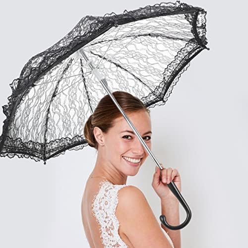Toyvian Mini Black Lace Parasol Wedding Umbrella