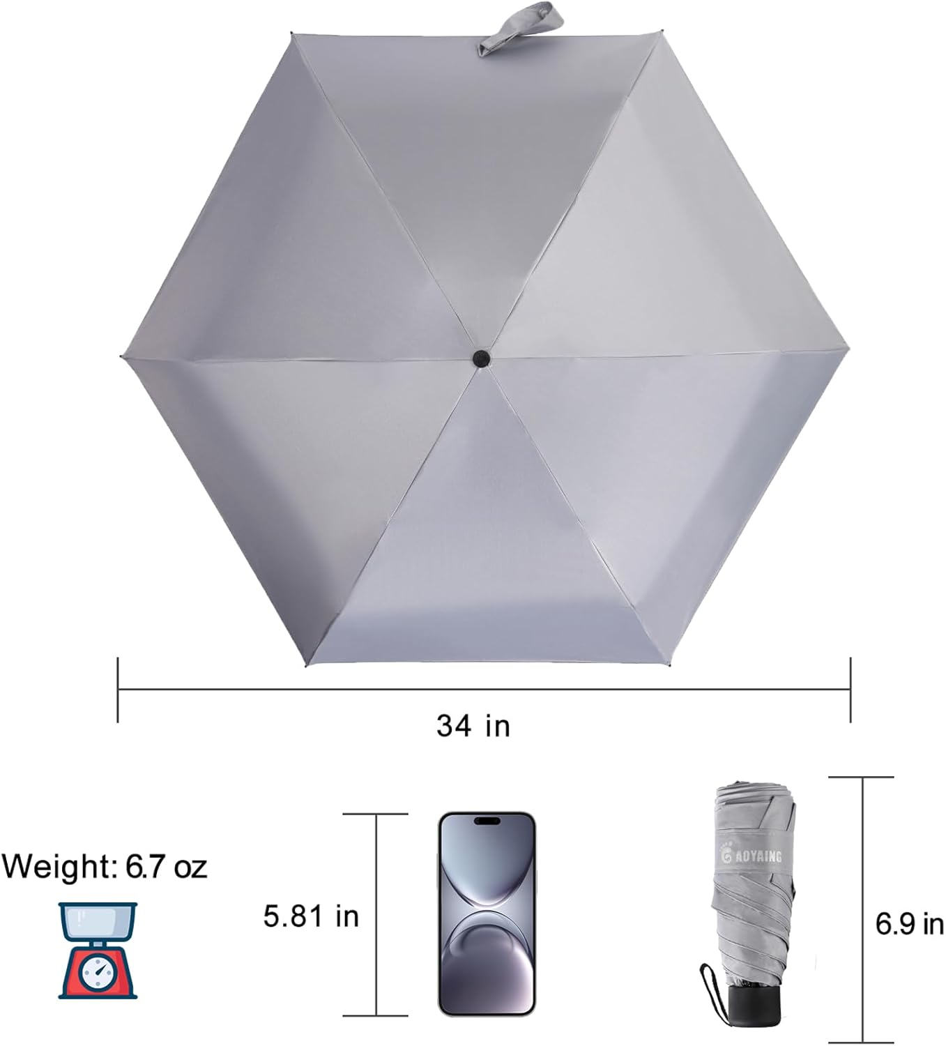 GAOYAING Compact Pocket Umbrella Gray 1