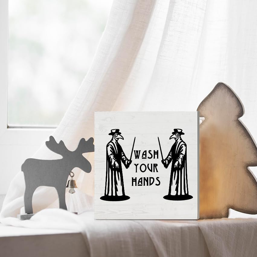 Wash Your Hands Sign Gothic Bathroom Decor Wooden Box Sign