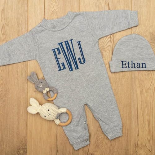 Personalized Baby Romper and Hat with Monogram