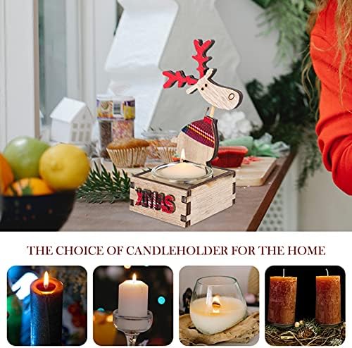 Beaupretty 2Pcs Wood Candlestick Christmas Decor