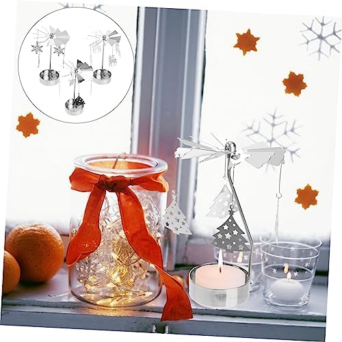3Pcs Metal Carousel Candle Holder with Deer and Snowflake Decor