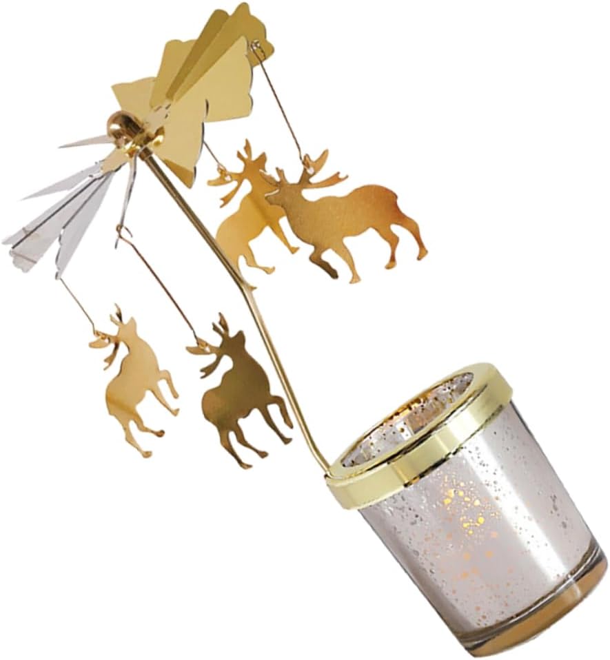 Rotating Candle Holder with Gold Spinning Deer