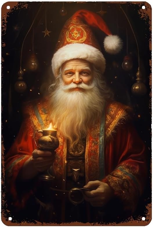 Santa Claus Candle Metal Tin Wall Sign 8x12 Inch