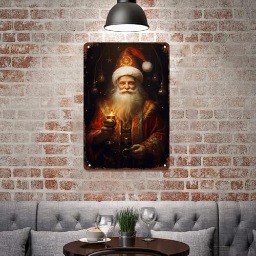 Santa Claus Candle Metal Tin Wall Sign 8x12 Inch