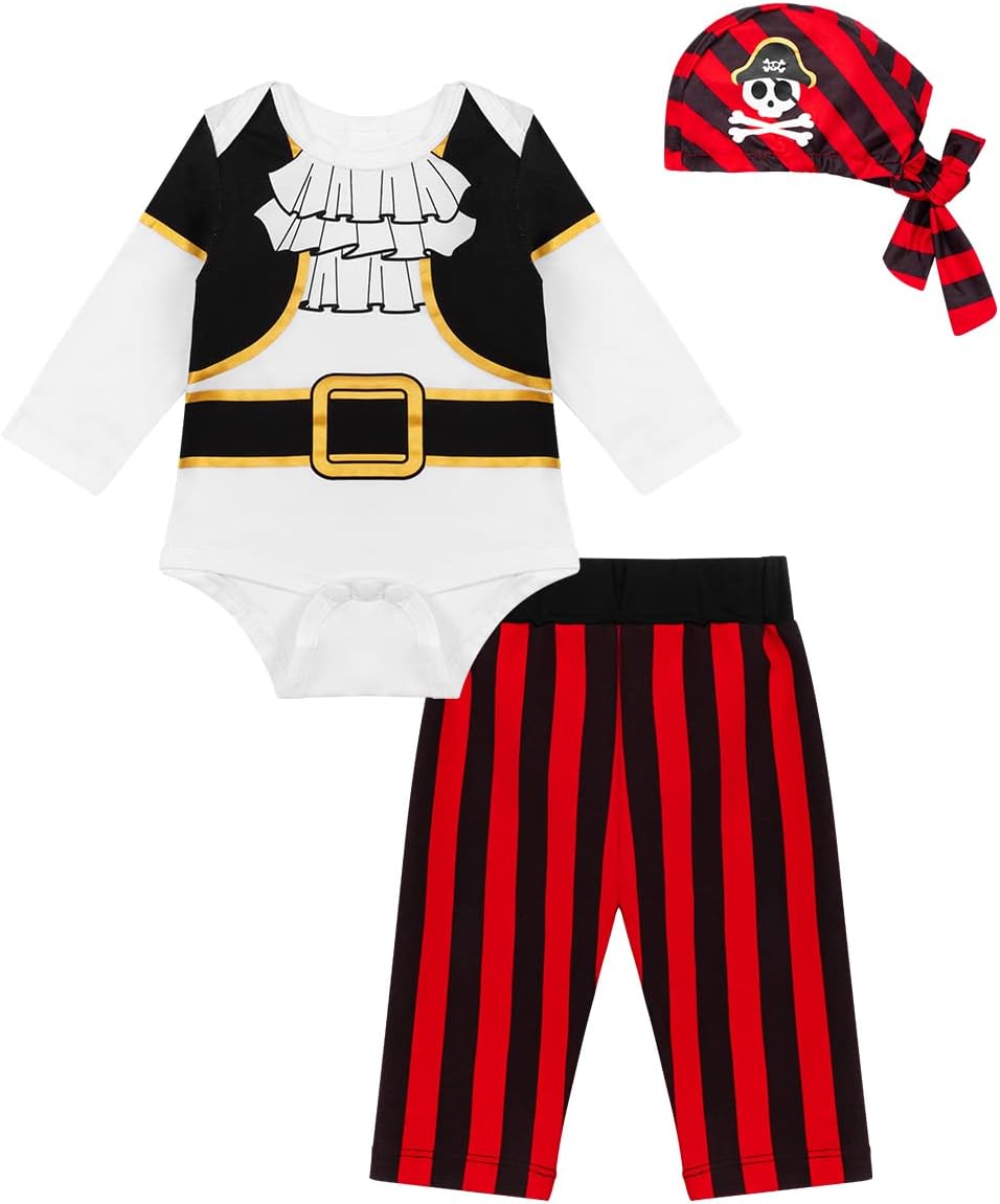LENSOUS Pirate Costume Pants Set with Hat for Baby