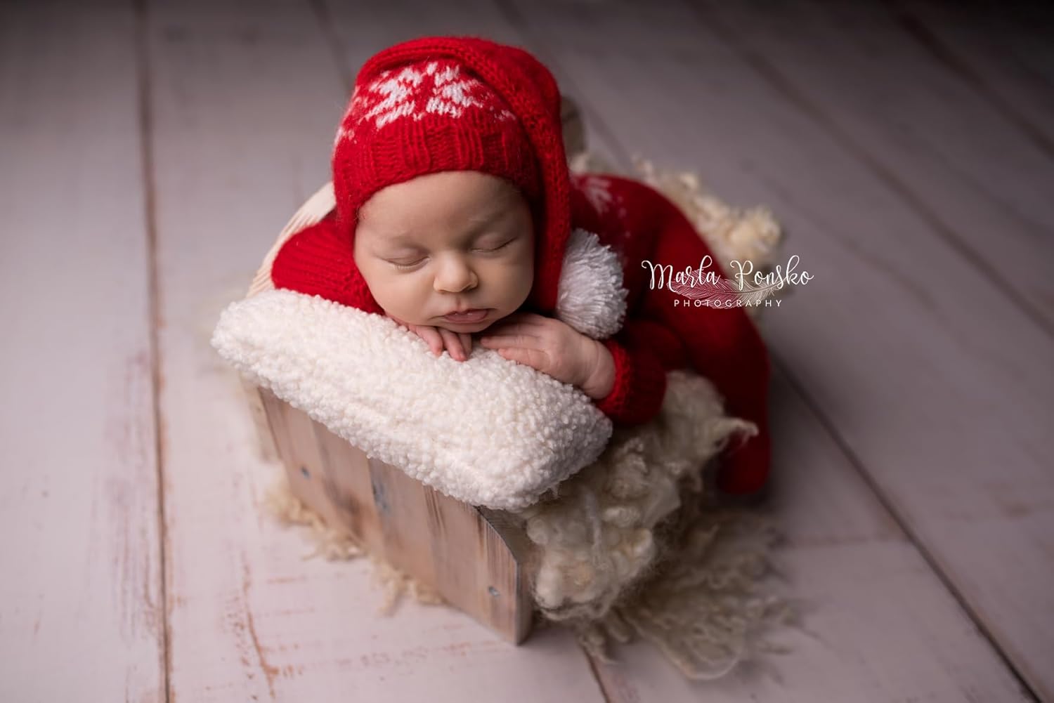 Baby Christmas Romper Bodysuit with Hat and Pompom for 3-6mth