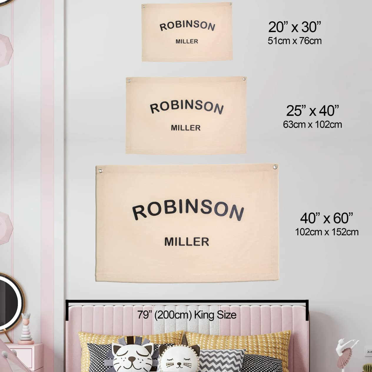 Personalized Baby Name Canvas Flag Boho Nursery Wall Art