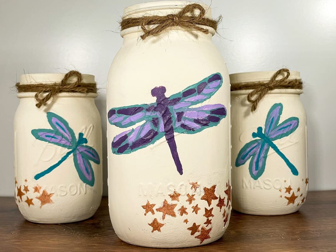 Redwood Home Dragonfly Painted Mason Jars Set of 3