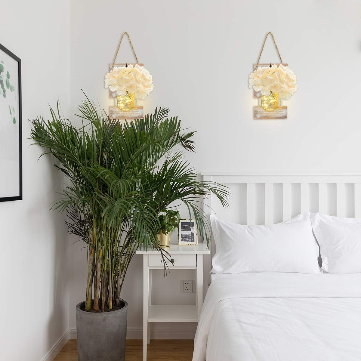 Rustic Mason Jar Wall Sconces with LED Lights Timer Set of 2