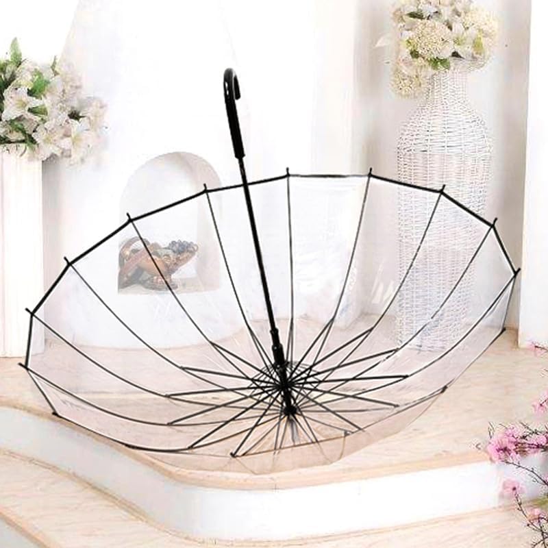 Mokcoliy Thick Transparent Umbrella 16-Rib Auto Open Windproof 1