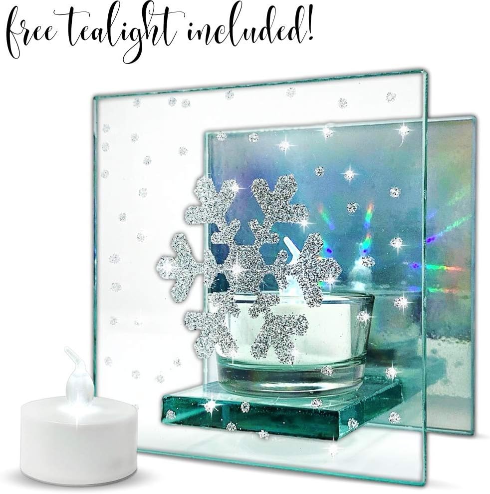 Snowflake Holiday Candle Holder with Aurora Holographic Effect