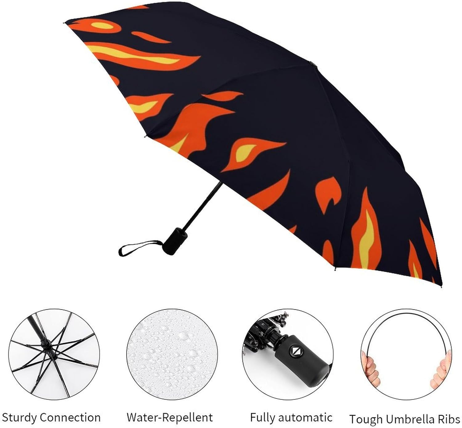 NAWFIVE Circle Fire Flame Pattern Travel Umbrella