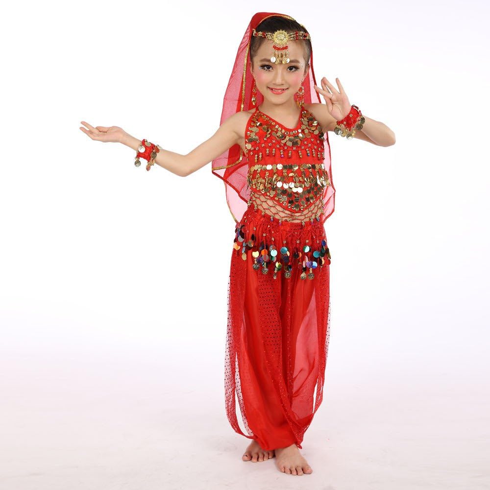 Handmade Girl Belly Dance Costume Crop Top with Sleeves for Kids