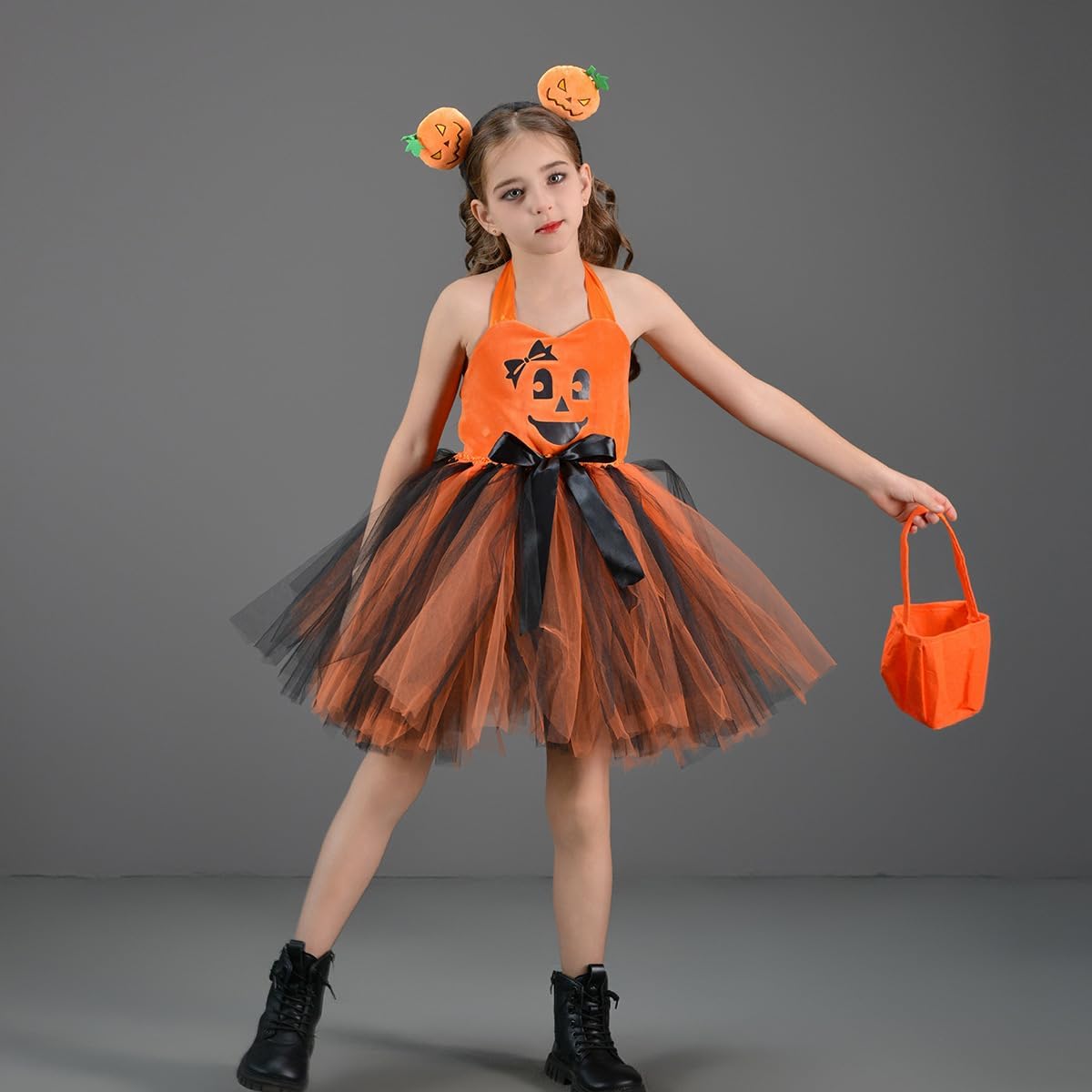 FYMNSI 3PCS Kids Halloween Pumpkin Tutu Dress Set