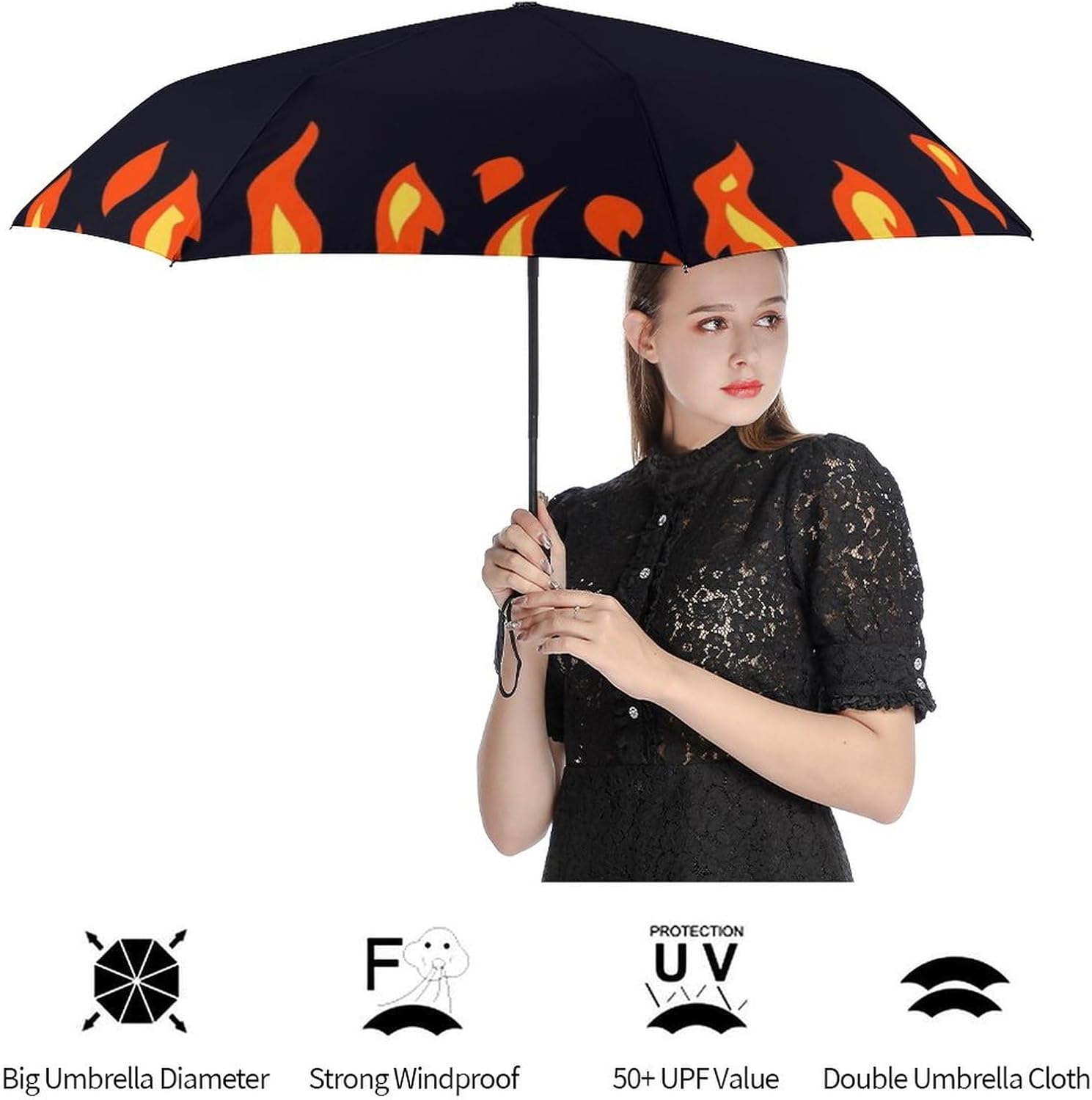 NAWFIVE Circle Fire Flame Pattern Travel Umbrella
