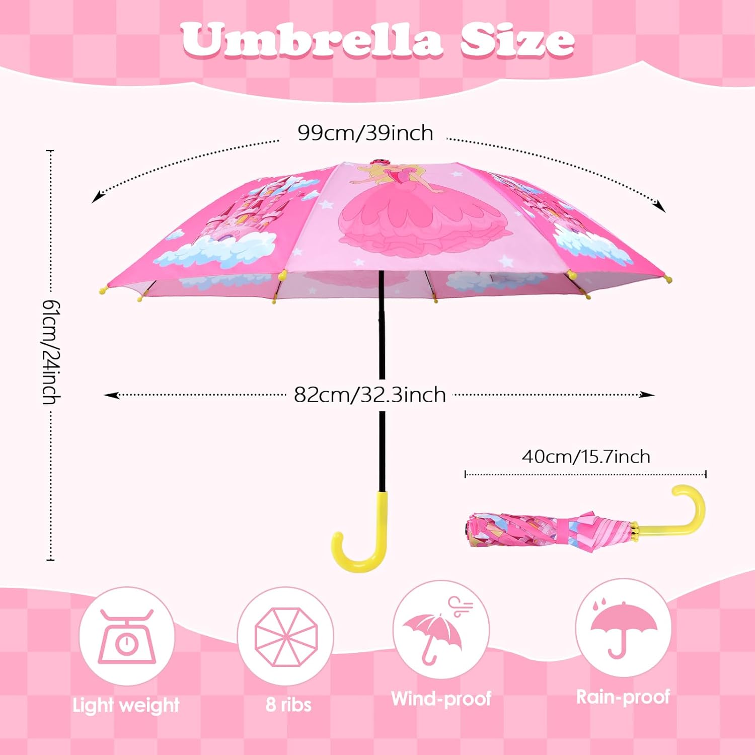 Kids Umbrella with Easy-Grip Hook Handle for Toddlers