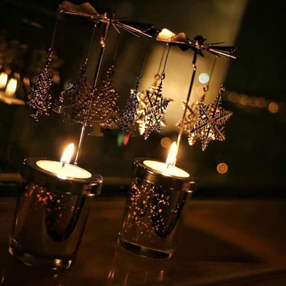 Eforcase Silver Spinning Candle Holder with Glass Cup