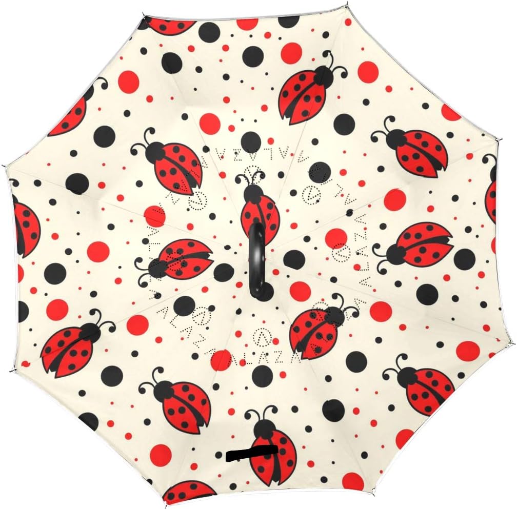 MRMIAN Ladybugs Windproof Stick Umbrella with Hook