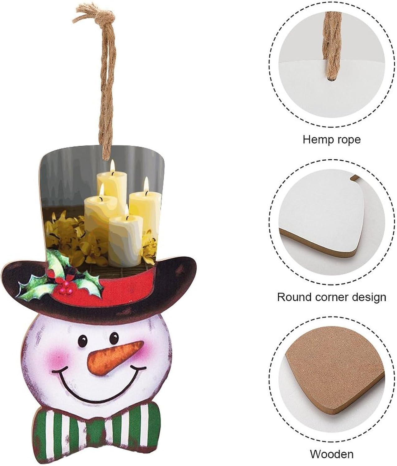 Christmas Snowman Wooden Sign with Rope